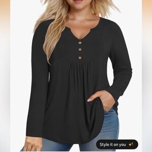 Dressy-Tops V Neck Flowy Pleated Long Sleeve Tunic Fall